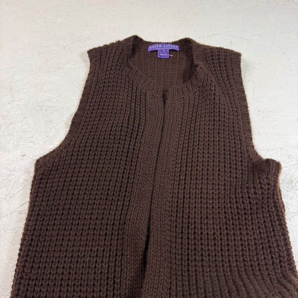 Ralph Lauren Purple Label Sleeveless Long Chunky Knit Cardigan Vest Brown M/L - Picture 9 of 13